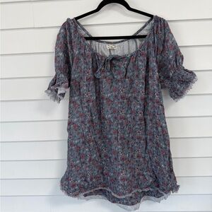 Boho Floral Tie-Neck Peasant Tunic